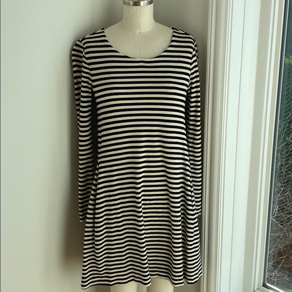 striped thick knit long sleeve dress with pockets